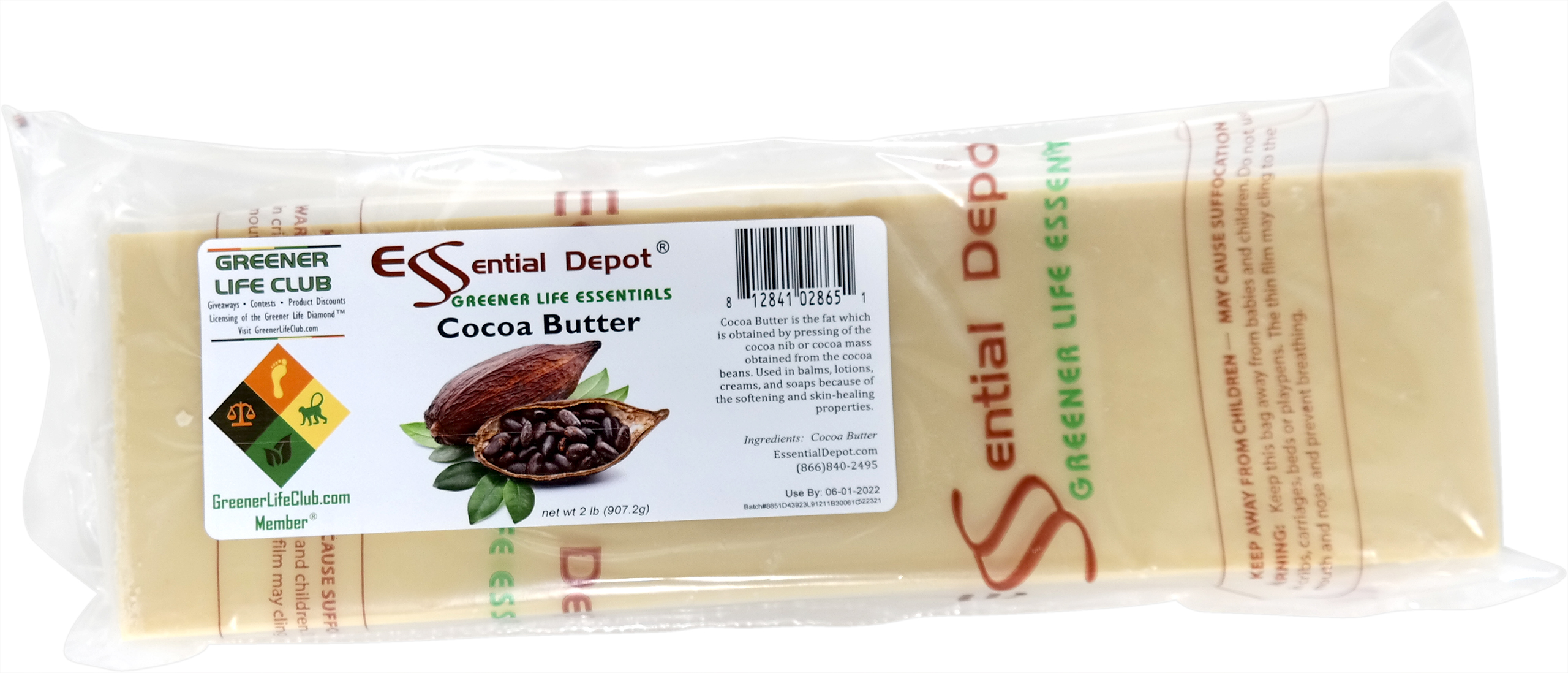 Cocoa Butter Organic Unrefined 2 lbs net wt Essential Depot