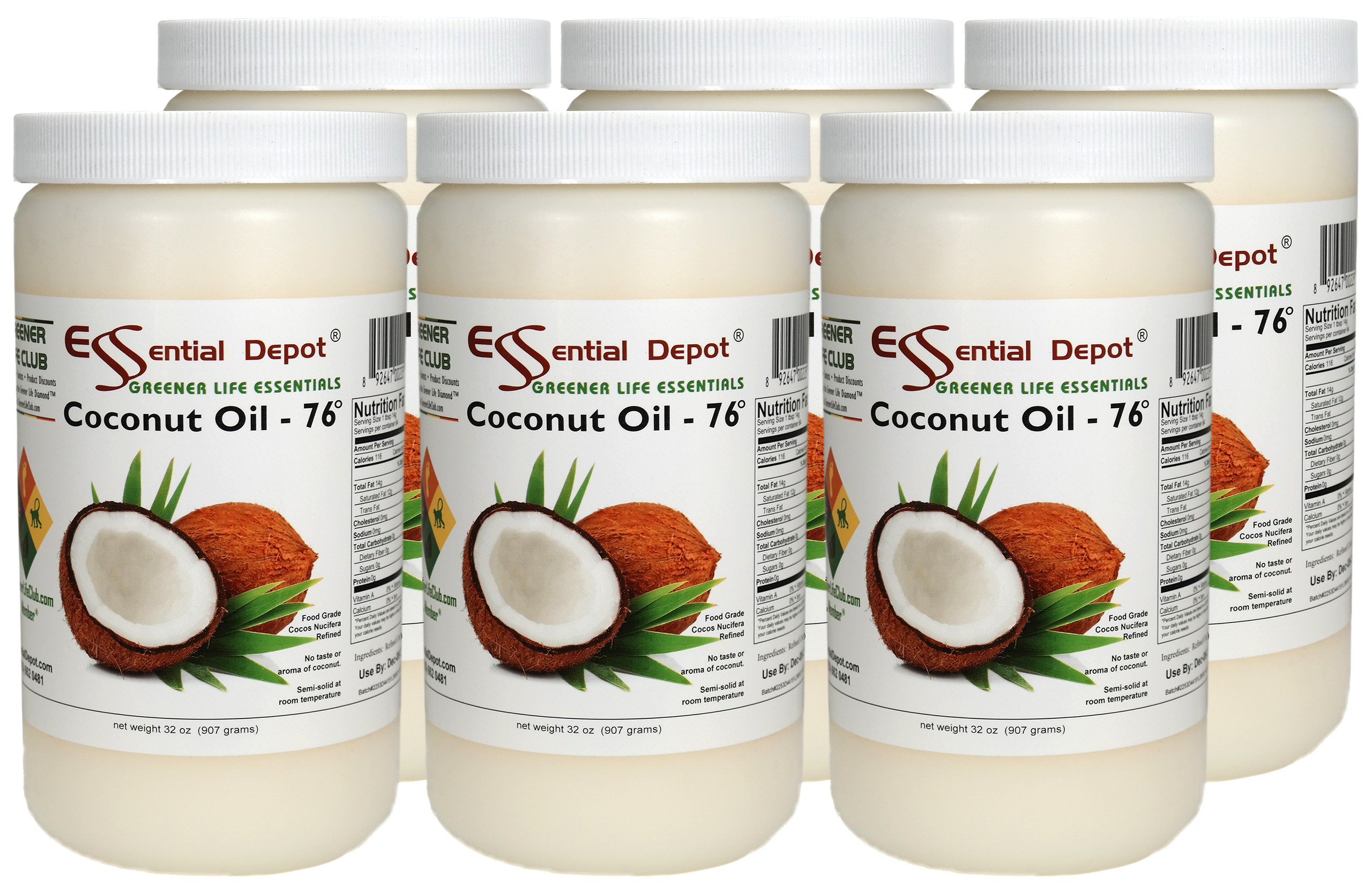 Coconut Oil 76F - 6 @ 1 Quart - USP - Food Grade - Odorless 
