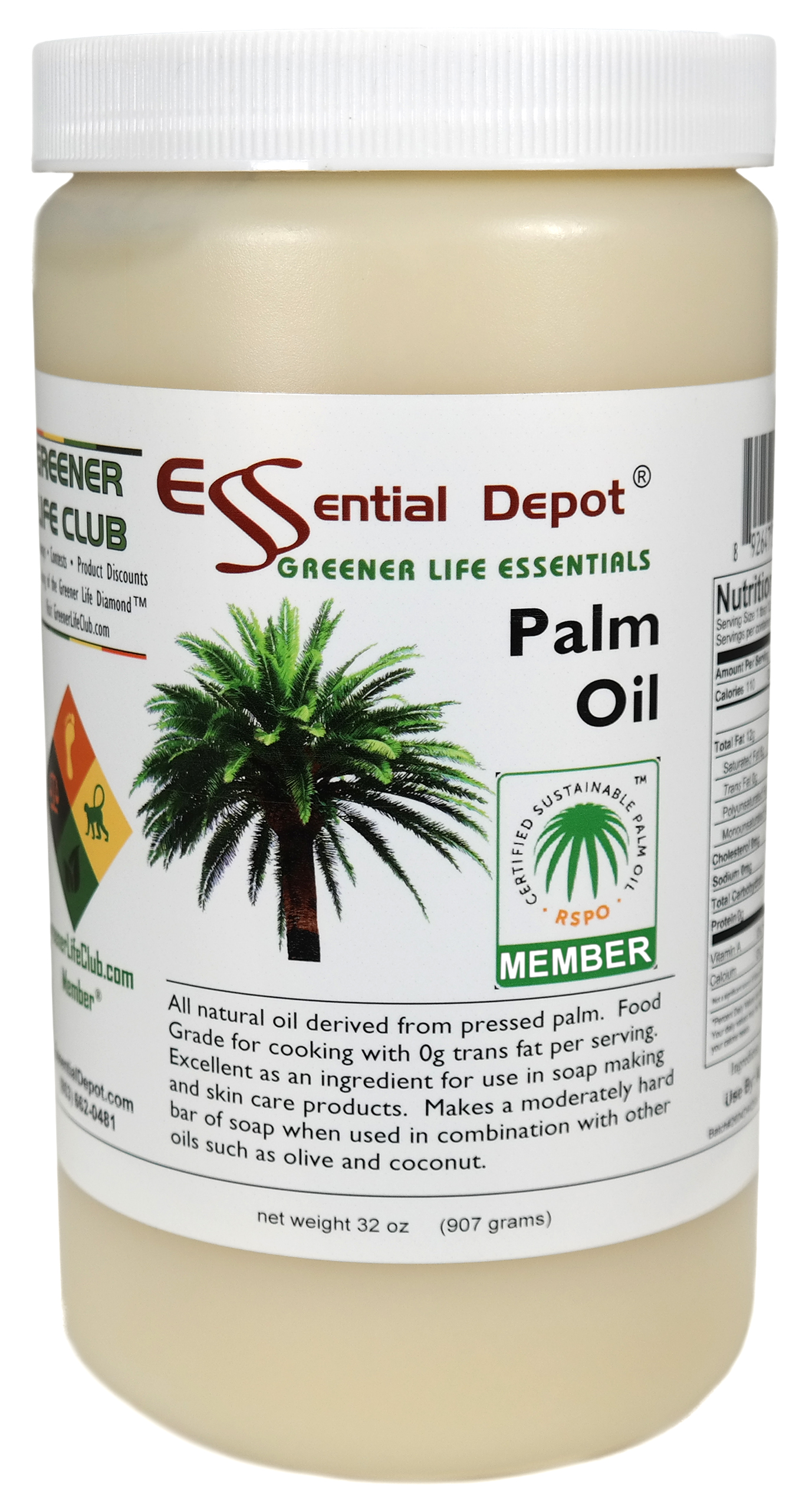 Palm Oil - RSPO Sustainable - 1 Quart - USP Food Grade- Not Hydrogenated -  0g Trans Fat Alternative: Essential Depot