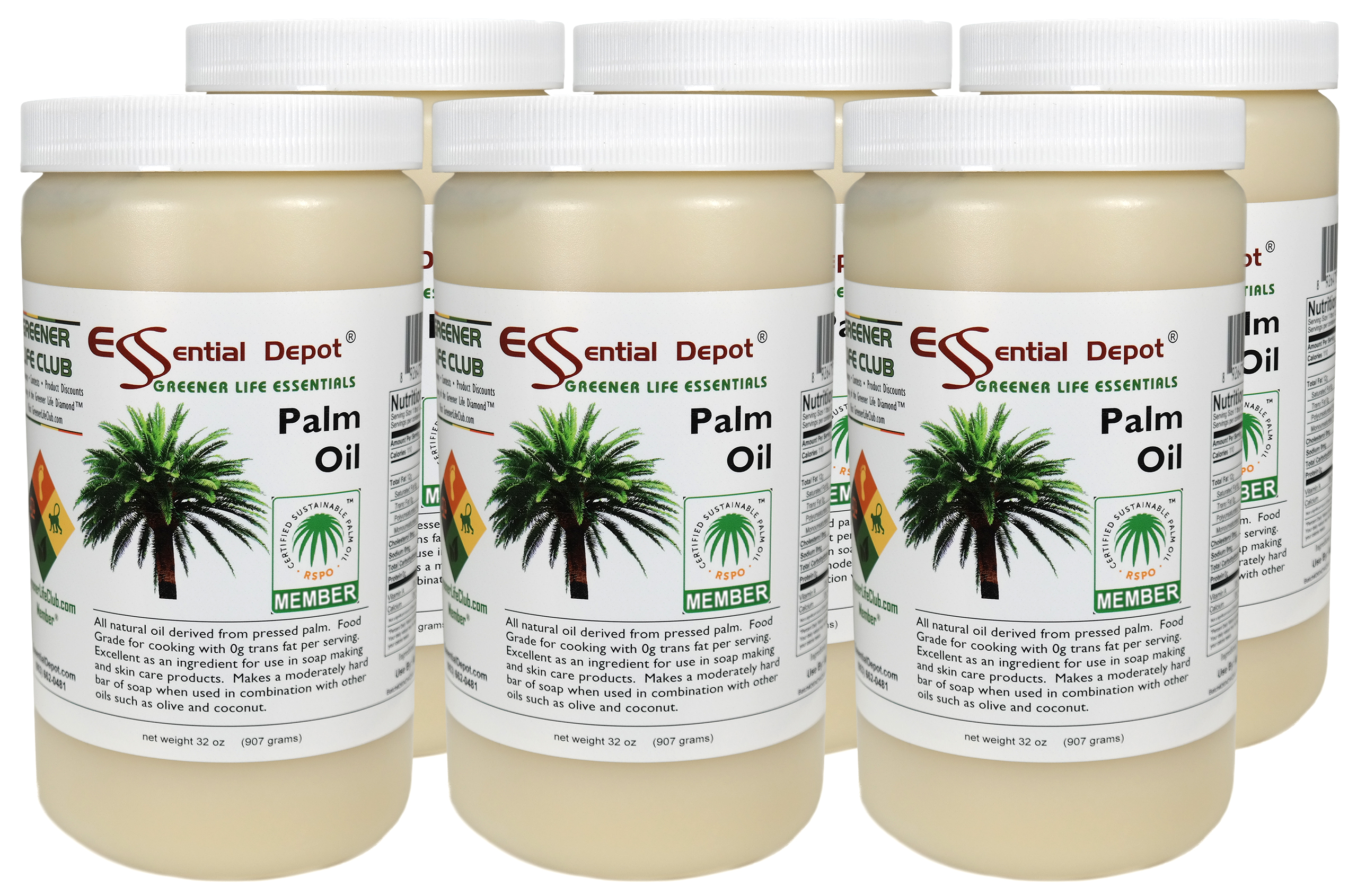 Palm Oil - RSPO Sustainable - 6 x 1 Qt - USP Food Grade- Not Hydrogenated -  0g Trans Fat Alternative: Essential Depot