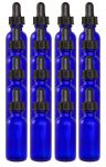 16 Pack 1oz Cobalt Boston Round (Glass) Bottle 20/400 With Black Dropper Assembly (Glass)<br /><br /> <table cellspacing=