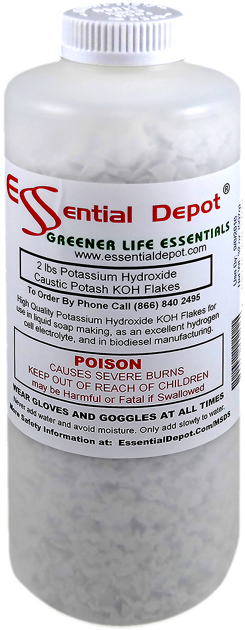 Potassium Hydroxide Flakes KOH, Caustic Potash Anhydrous KOH Dry - 32 lbs -  16 x 2lb Bottles: Essential Depot