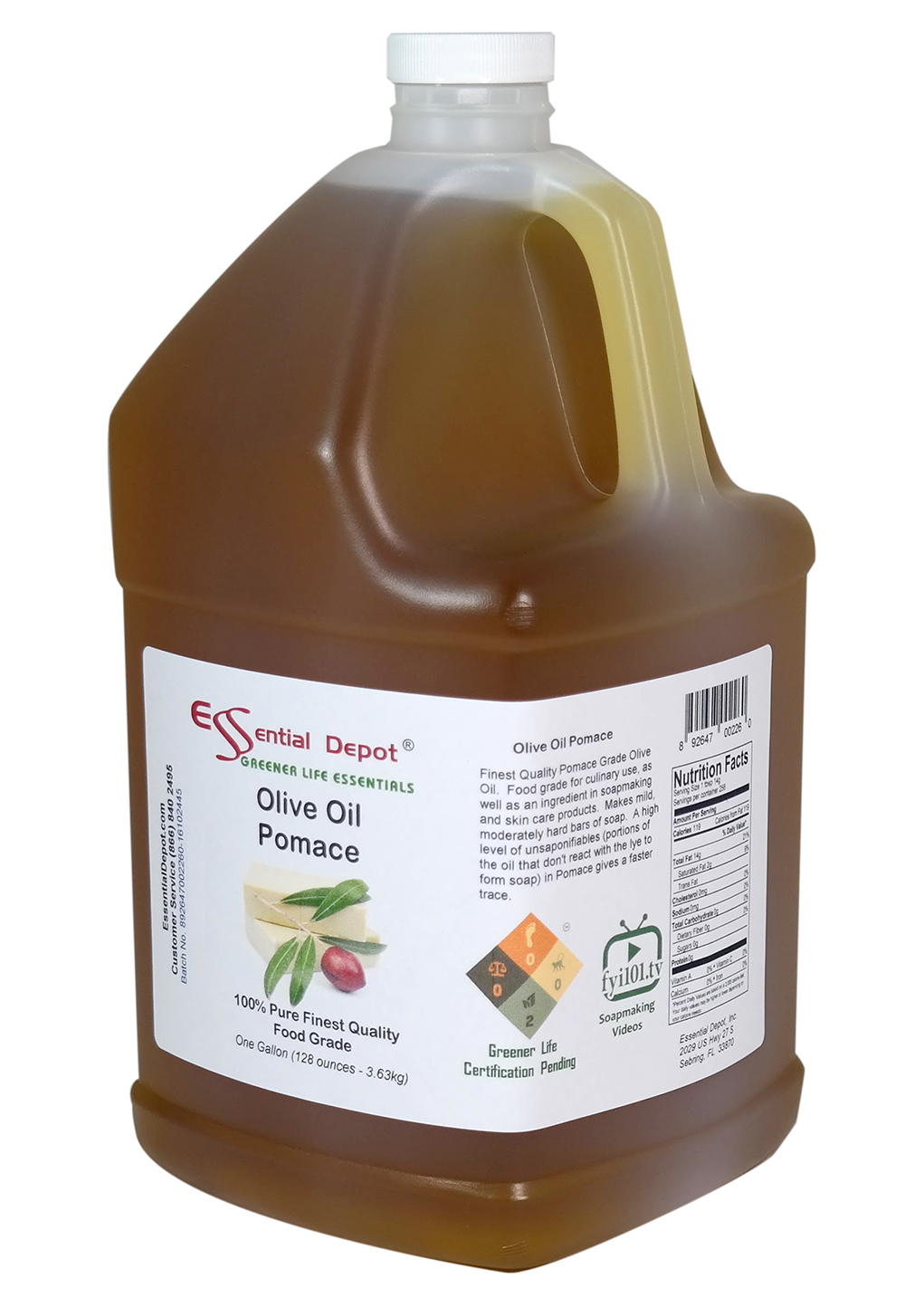 Olive Oil Pomace Grade Finest Quality 1 Gallon Food Safe