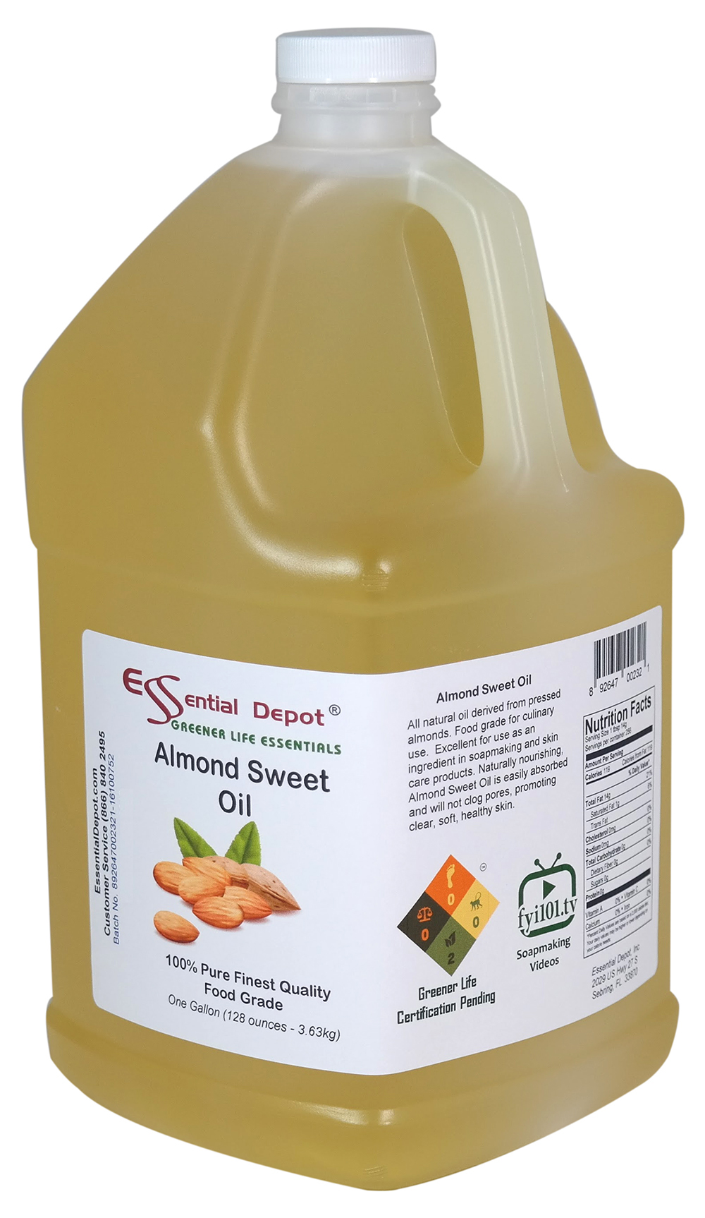 Almond Sweet Oil Finest Quality 1 Gallon Approx 8lbs Shipped in