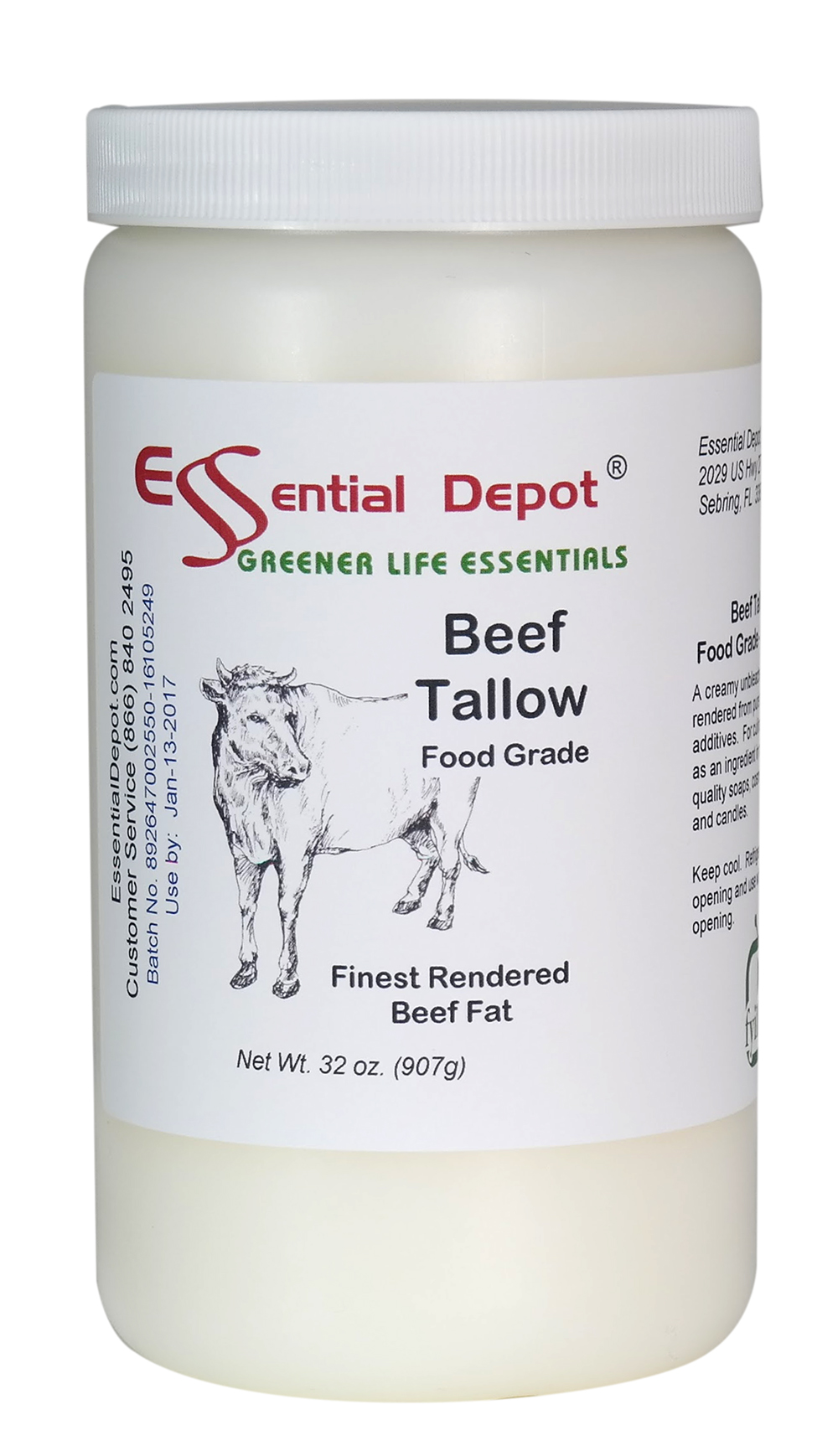 Beef Tallow Finest Quality 1 Quart Food Safe Essential Depot