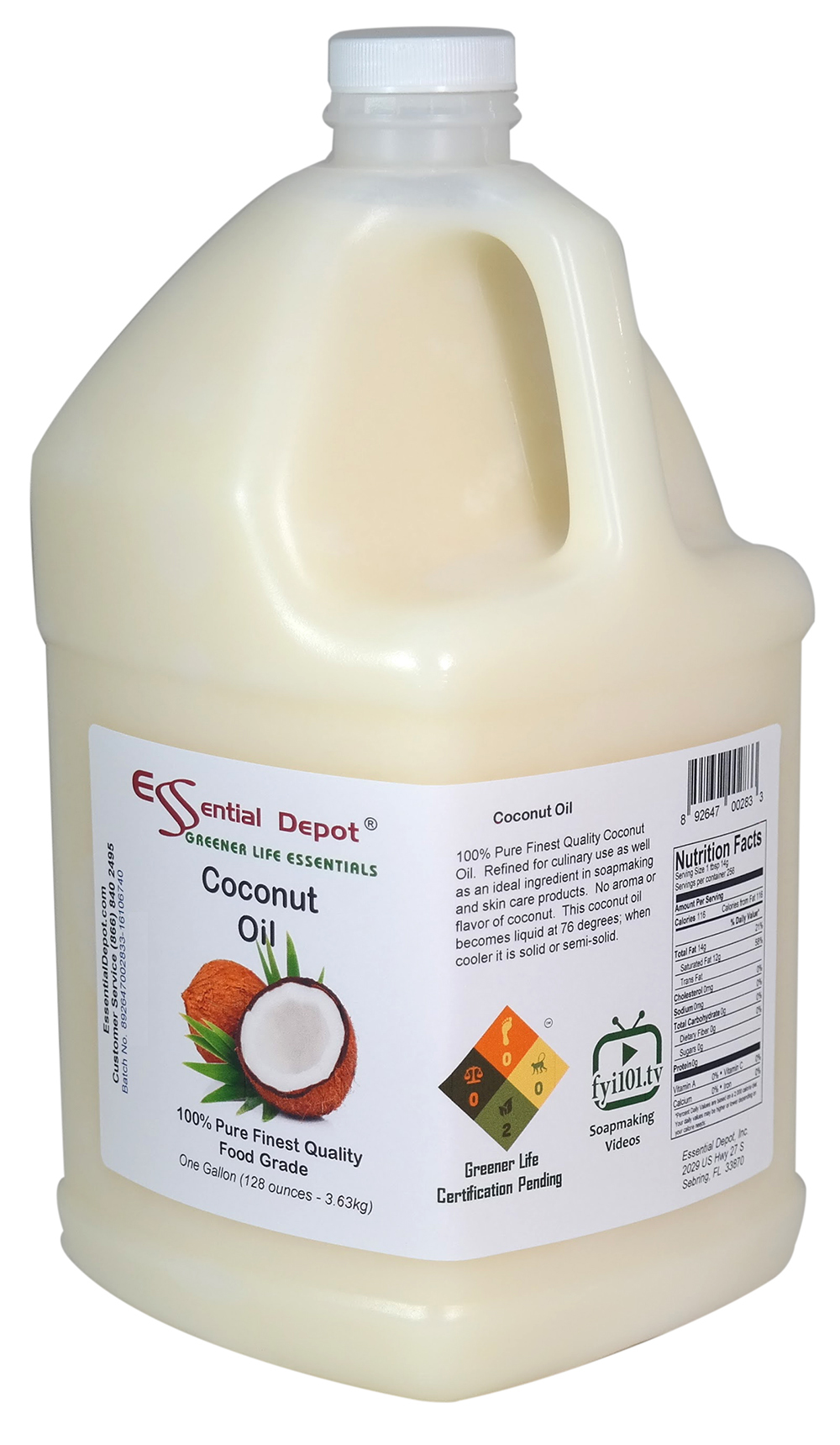 Coconut Oil Finest Quality 1 Gallon 7lbs 10oz Food Safe