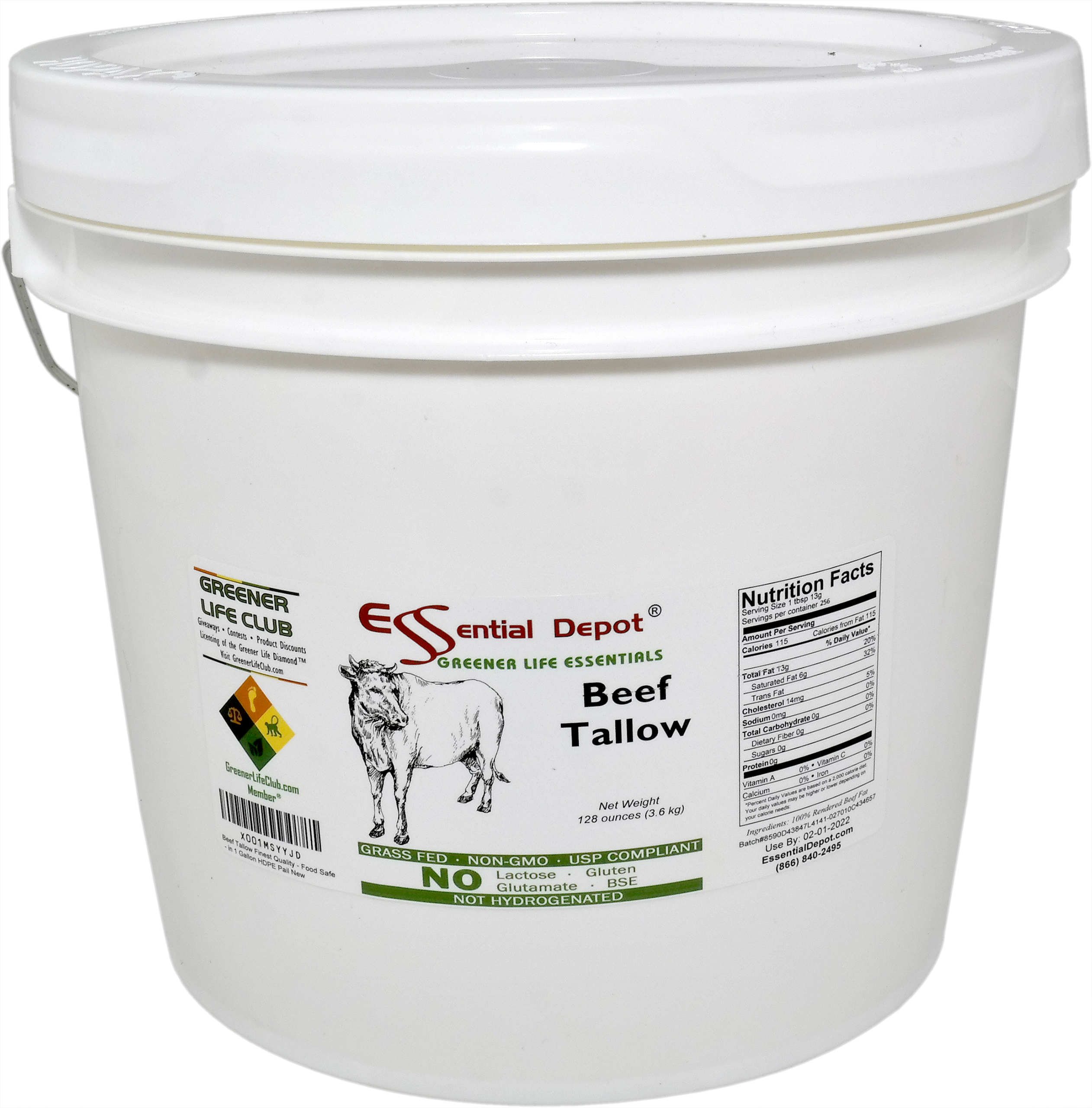 Beef Tallow 128 oz nt wt in 1 Gallon container GRASS FED Not