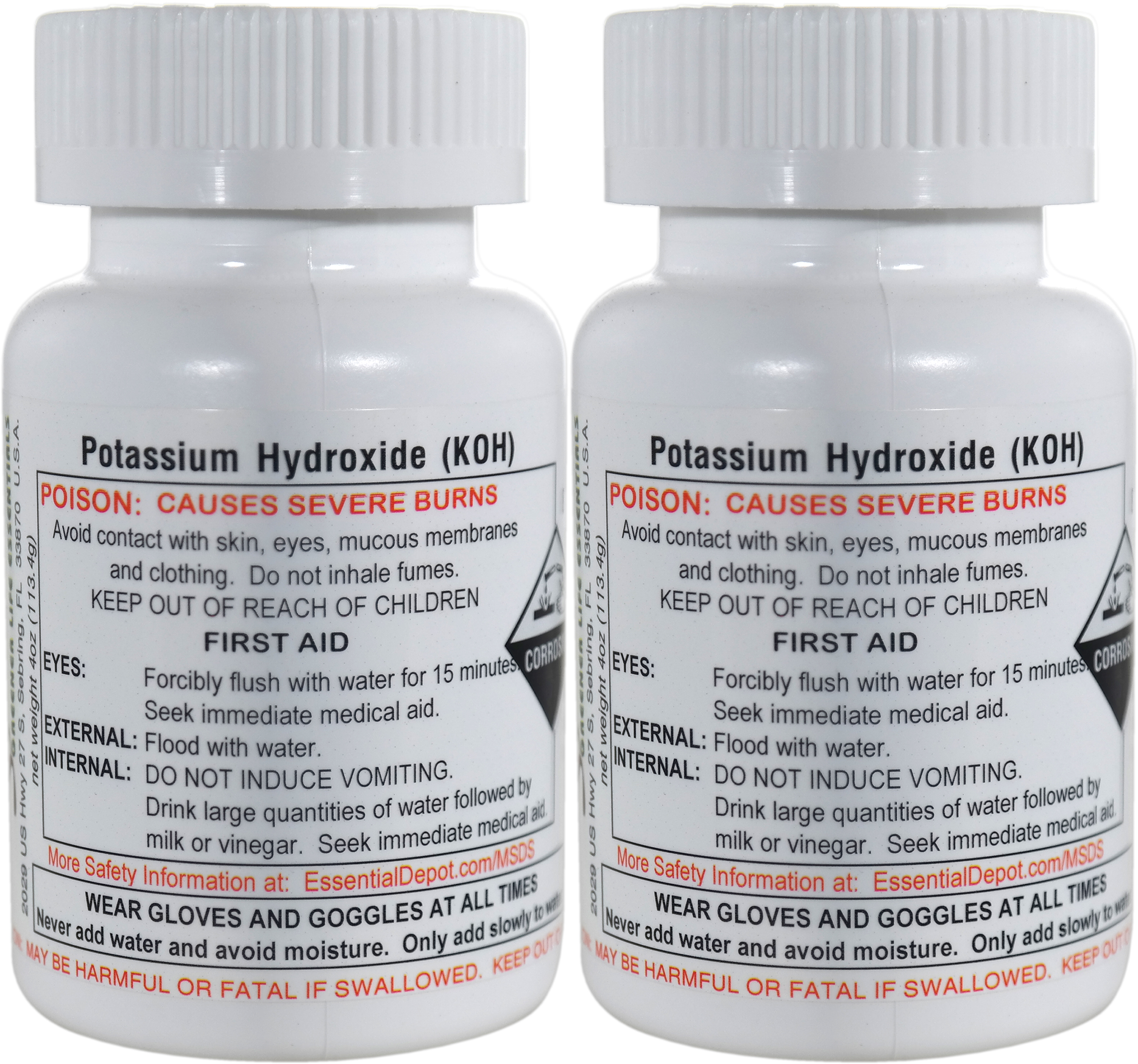 8 oz. Potassium Hydroxide Flakes KOH FREE US SHIPPING 2 x 4 oz. Bottles Essential Depot