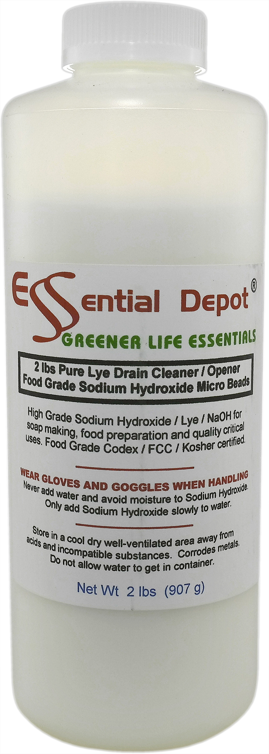 Pure Lye Drain Cleaner / Opener, 2 lbs. Food Grade Sodium Hydroxide Micro  Bea 892647002000