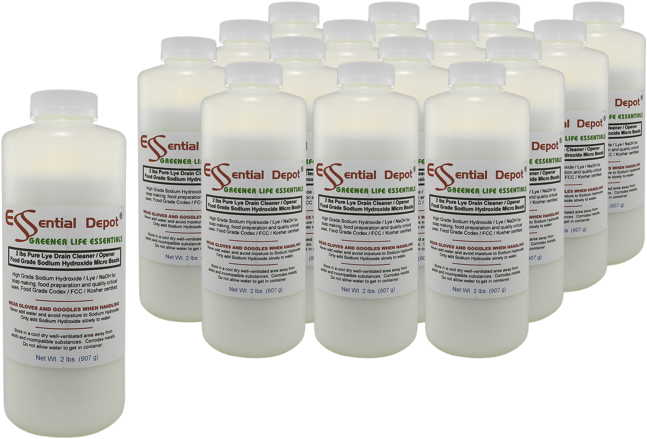 Sodium Hydroxide Lye Micro Beads - Food Grade - USP - 32 lbs - 16 x 2lb  Bottles: Essential Depot
