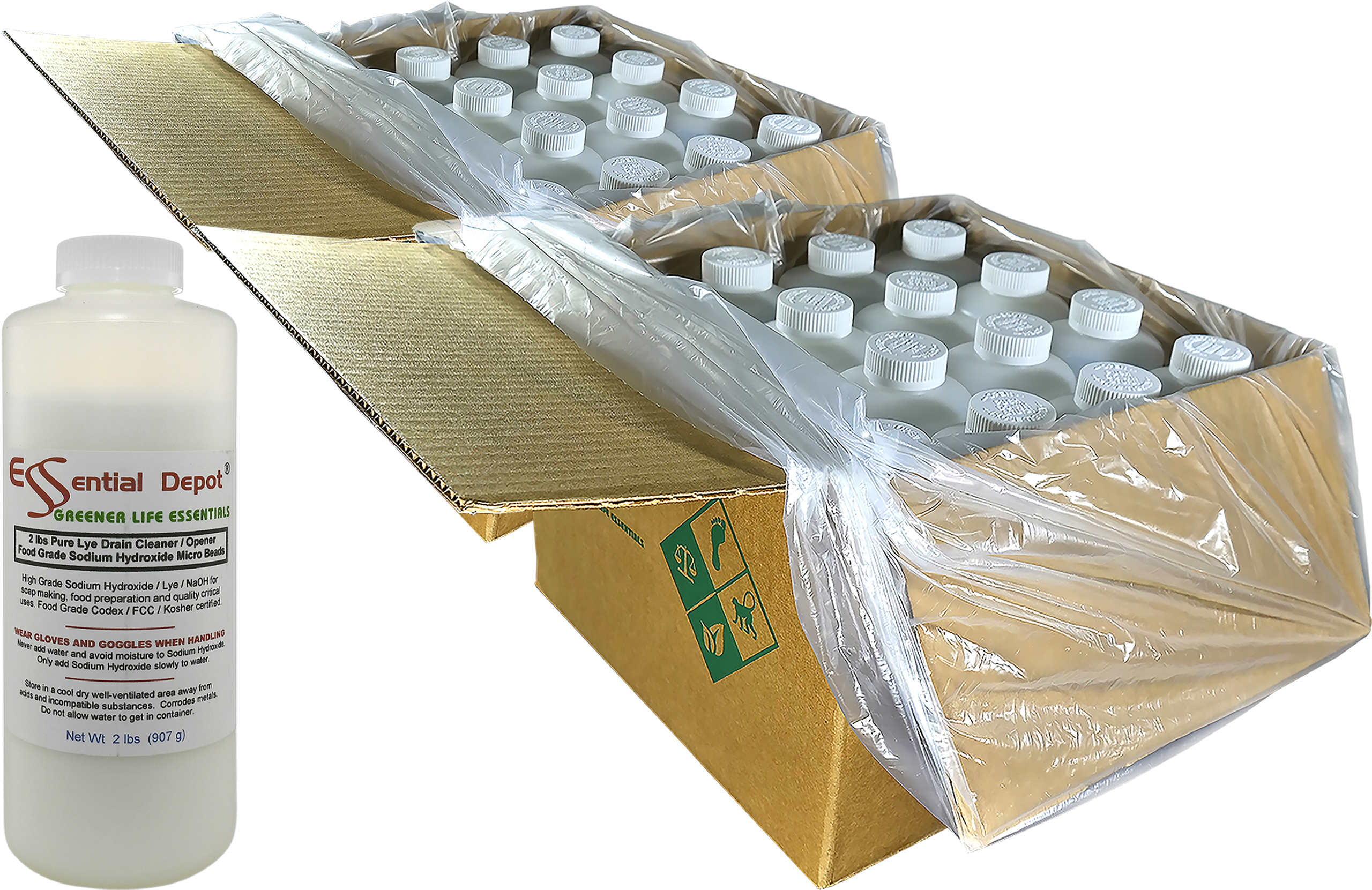 64 lbs Food Grade Sodium Hydroxide Lye Micro Beads 32 x 2lb Bottles