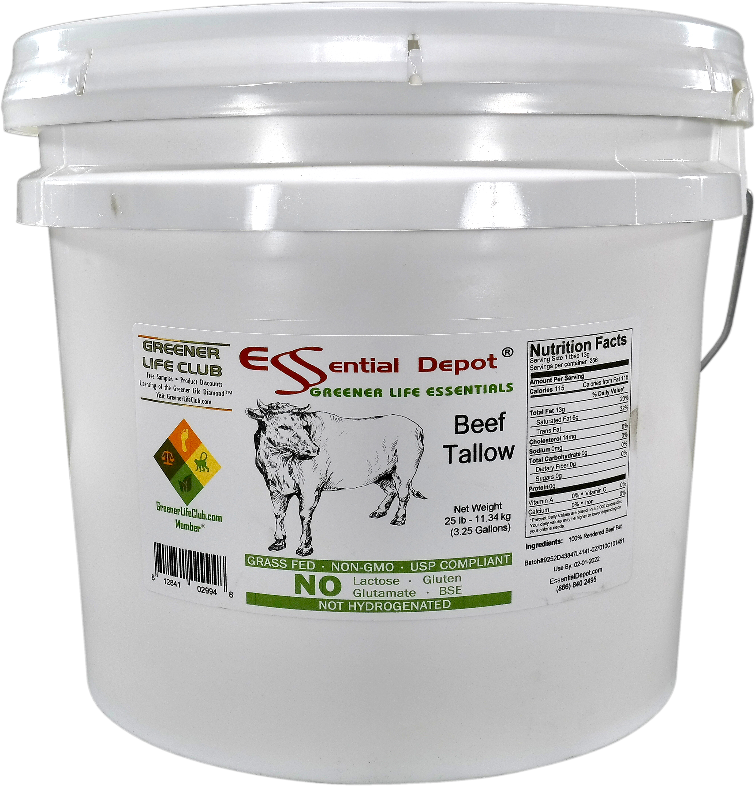 Beef Tallow 25 lbs nt wt in 3.5 Gallon container GRASS FED Not