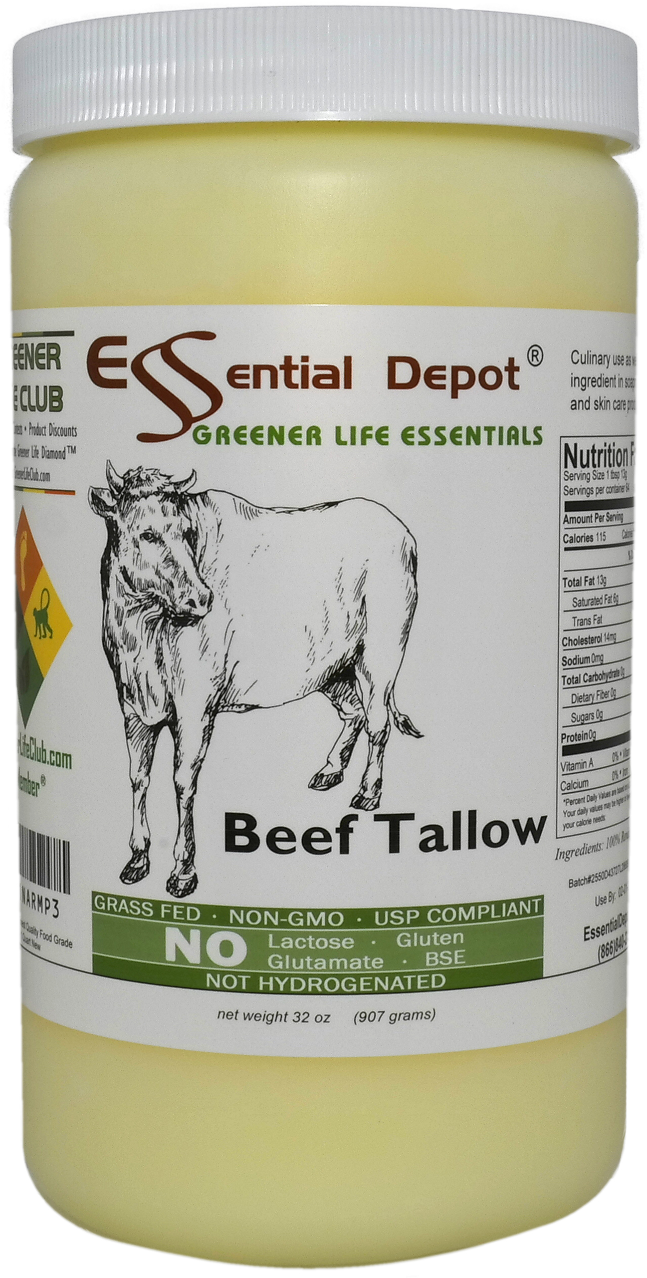 Beef Tallow 1 Quart (32 oz nt wt) GRASS FED Not Hydrogenated