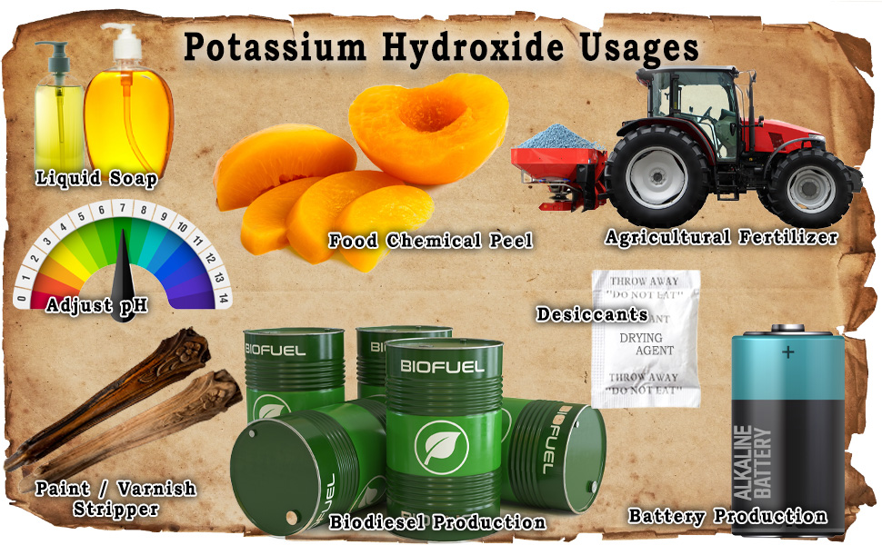 Potassium Hydroxide Flakes KOH, Caustic Potash Anhydrous KOH Dry - 32 lbs -  16 x 2lb Bottles: Essential Depot
