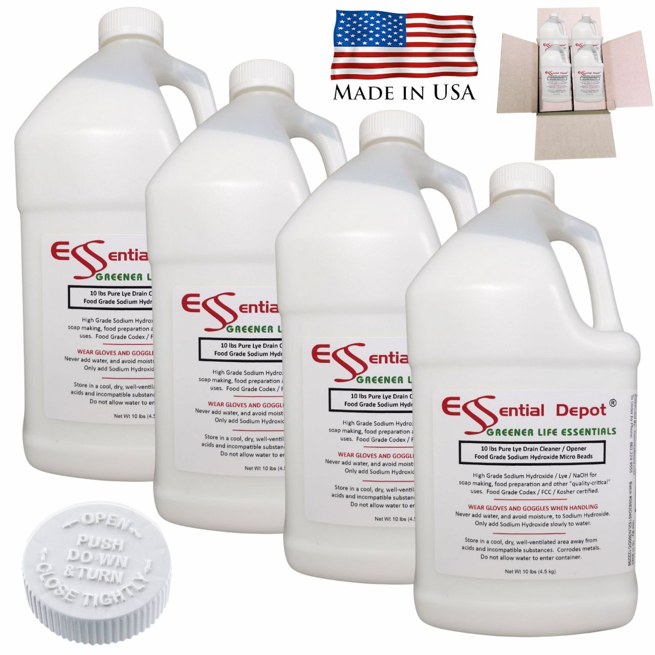 Sodium Hydroxide Lye Micro Beads - 40 lbs - 4 x 10lb Bottles