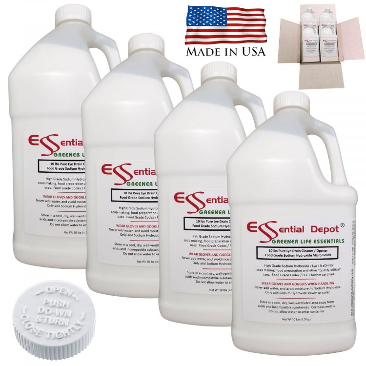 Essential Depot 10 lbs Food Grade Sodium Hydroxide Lye Evenly-Sized Micro  Pels (Beads or Particles)